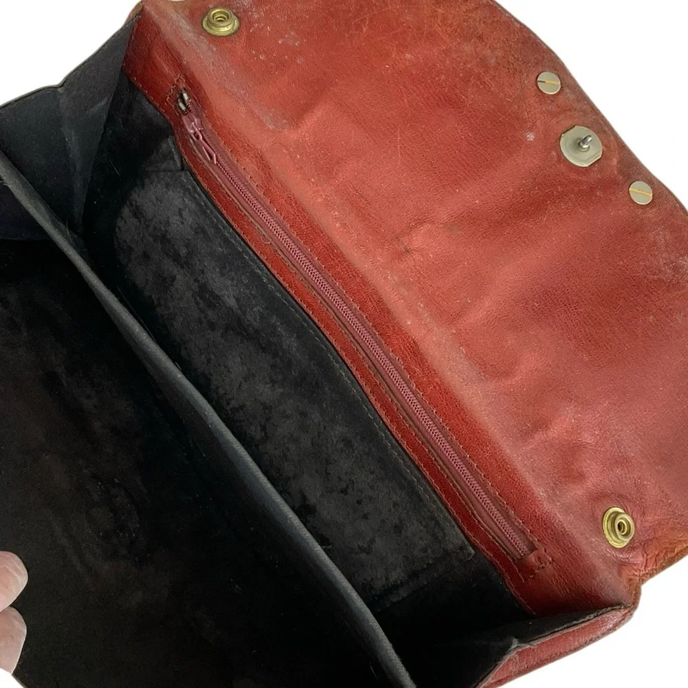 Vintage Brown Crocodile Alligator Leather Clutch Silver Buckle